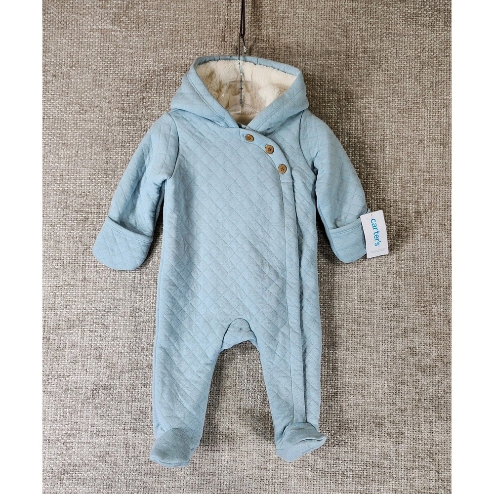Carters Soft Blue Quilted Snowsuit Winter Outerwear Size 6 Months‎ Hooded NWT
